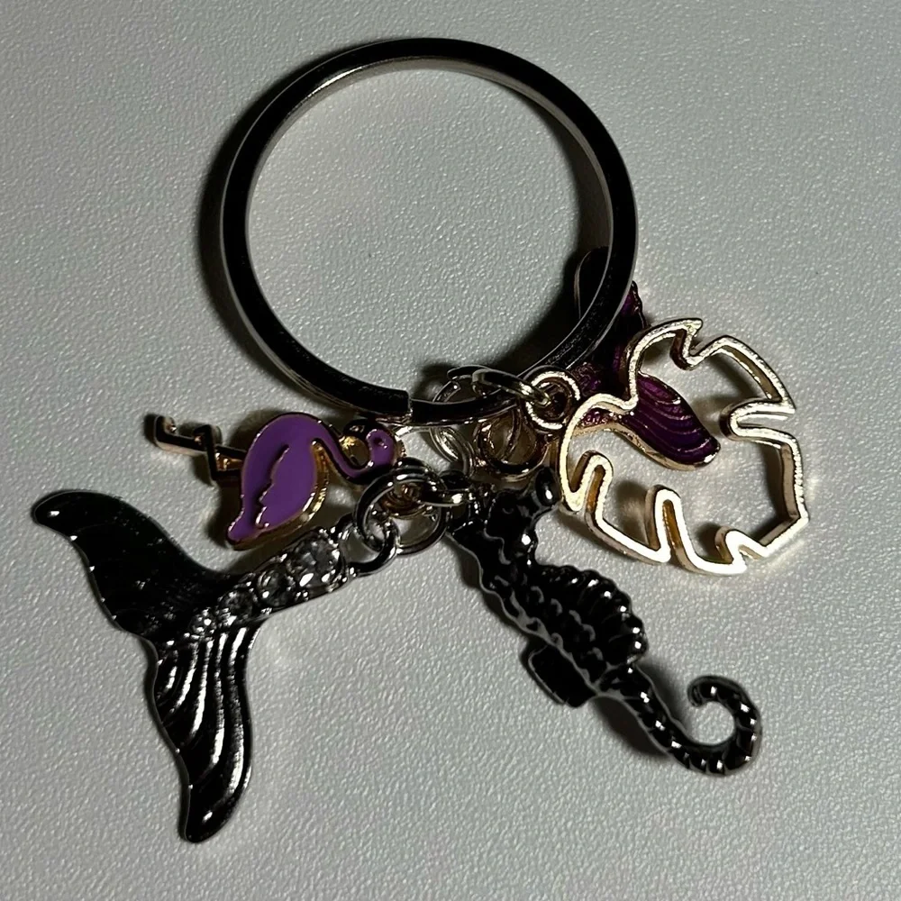 Silver keychain with charms‎
